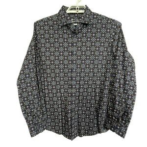 Tasso Elba Men's Shirt size L Blue Geometric Long Sleeve Button Up